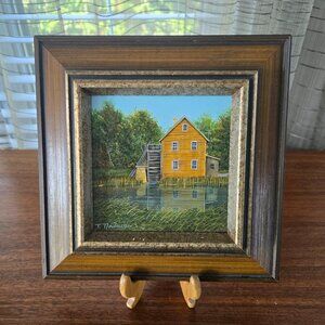 Fred Neubacher The Mill VTG Framed Artwork 10 1/8" square, signed